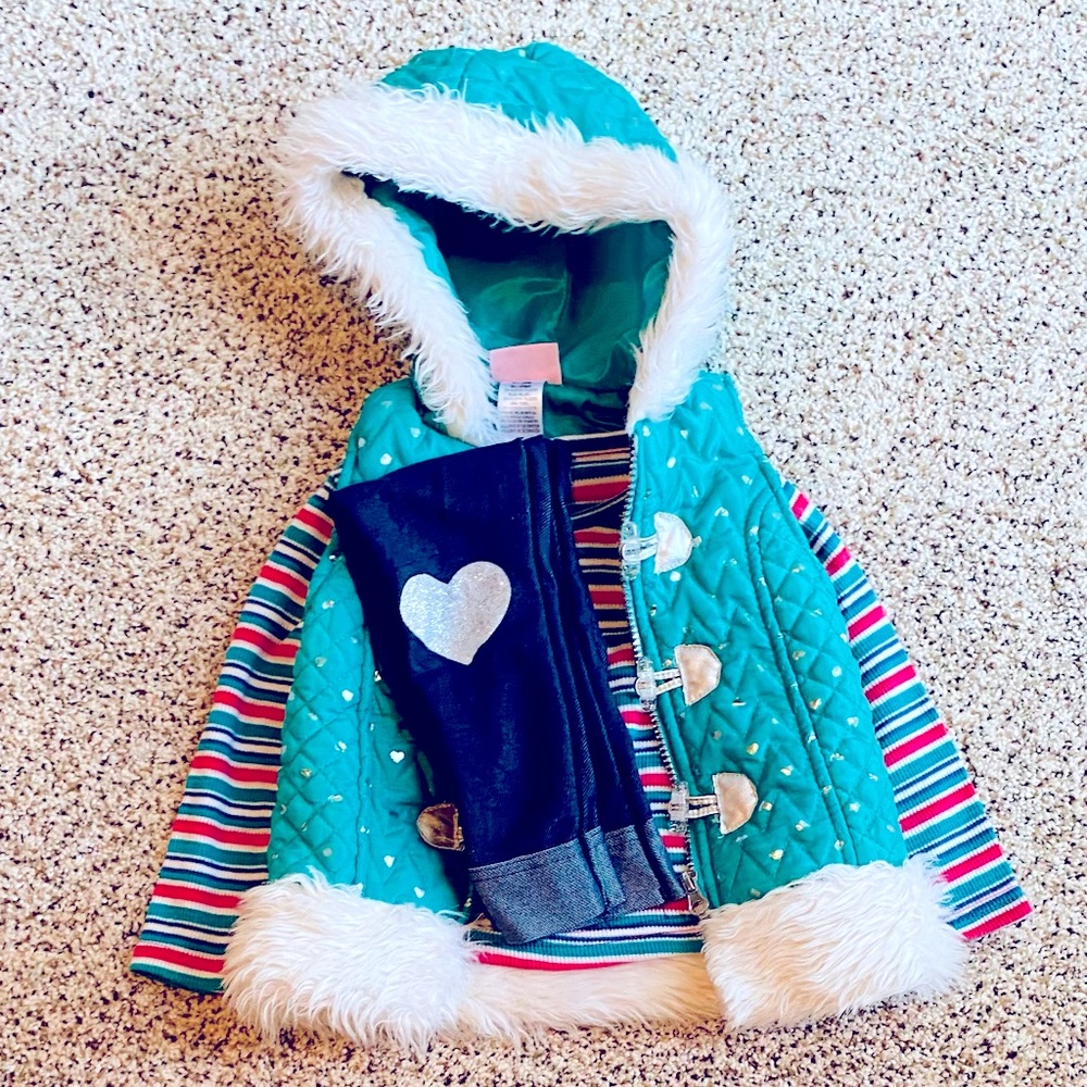 2T Girls Vest/long Sleeve/Heart Jeggings Outfit